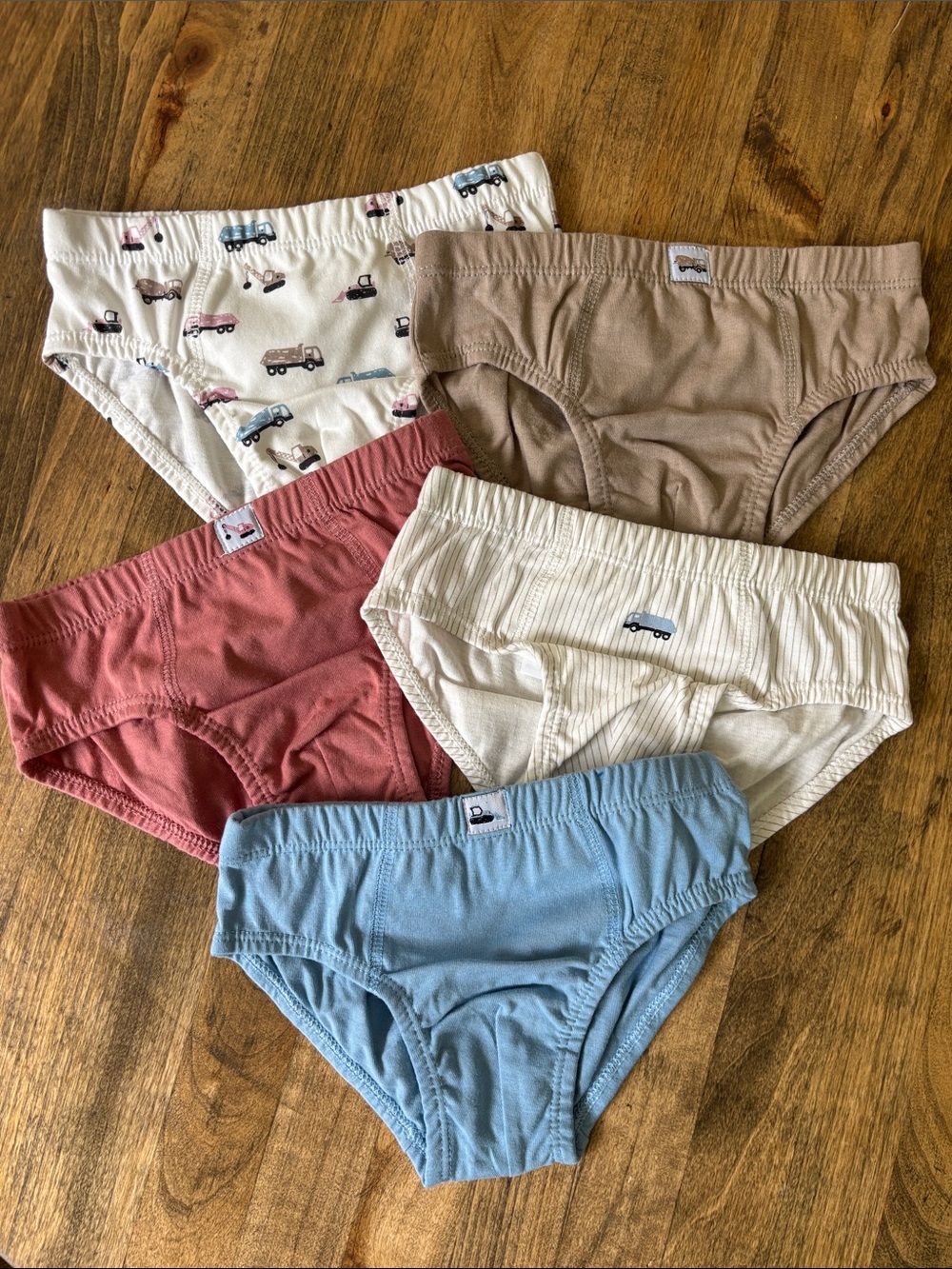 Zara Boys 5-Pack Briefs in Light Blue, Cream, Tan, Dusty Rose & Striped Cream